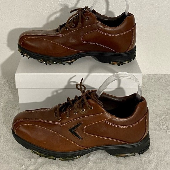 Callaway XTT Golf Oxfords Men’s Size 7.5 Soft Spikes Brown Leather Shoes - Picture 2 of 12